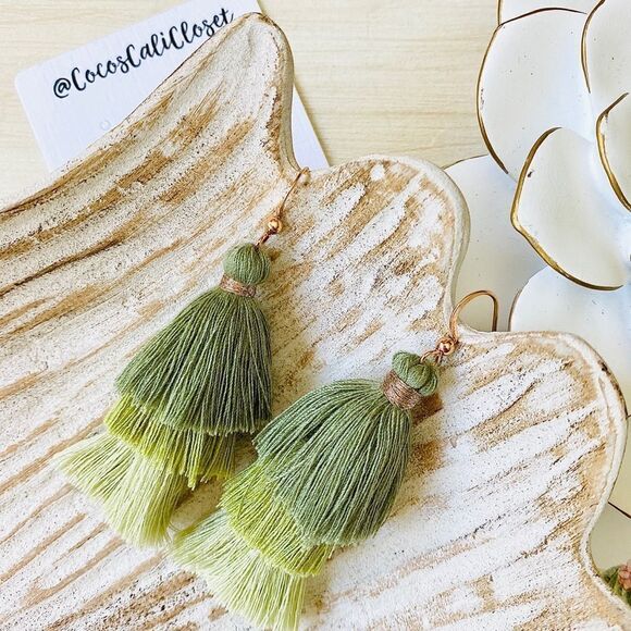 Green Ombre Tassel Drop Earrings NWT - Picture 2 of 4